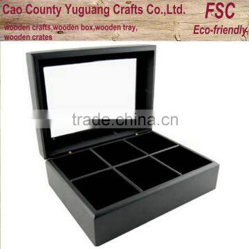 black wooden tea box,dyed tea boxes with compartments,tea storage wood box