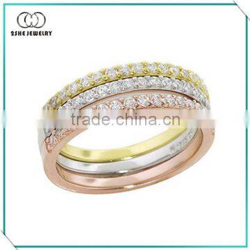 High Quality Tri-Color Stackable Clear CZ Rings