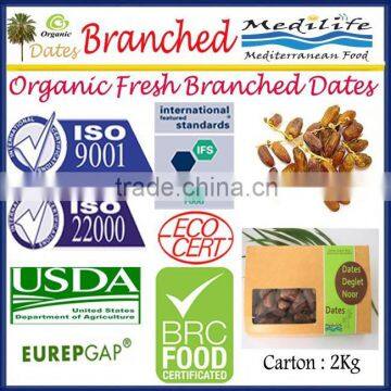 Organic Fresh Branched Dates, Deglet Noor Dates, Organic Dates , Fresh Branched Dates 2 Kg Carton