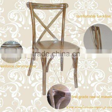 Solid wood stacking antique finish cross back chair