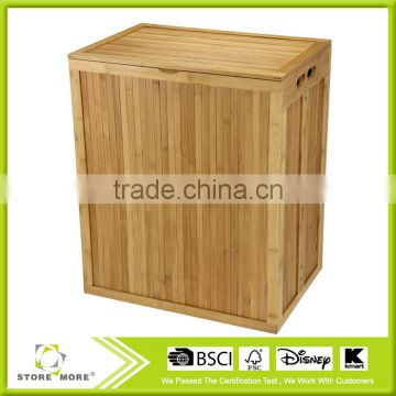 Folding Bamboo Laundry Hamper with Hinged Lid and Cotton Liner