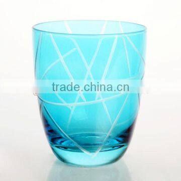 Hand Blown Crafted Color Drinking Glass Cup with White Strip