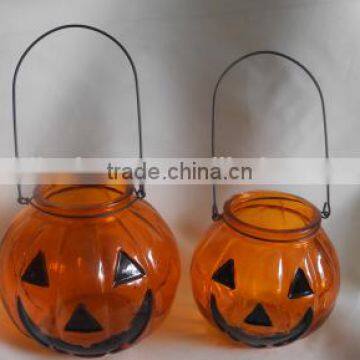 glass smile face candle holder with handle