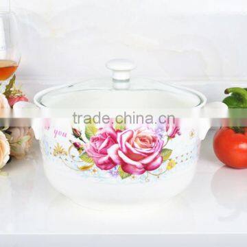 8" Porcelain Round Saucepot Microwave Safe With Glass Lid photo-2