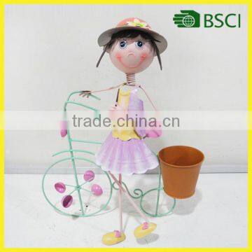 Hot selling doll with bicycle theme metal planter gorgeous designs