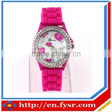 2012Hot sale!!! Fashionable colorful trendy novety pink silicone strap watch