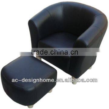 BLACK PVC/WOODEN KID ONE SEAT SOFA W/OTTOMAN