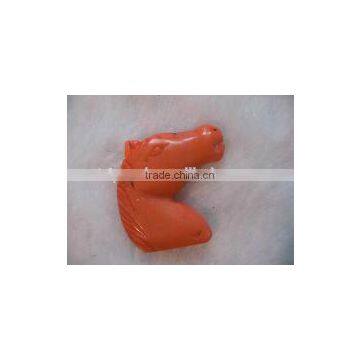 wholesale 20-35mm orange horse head carved natural coral pendant