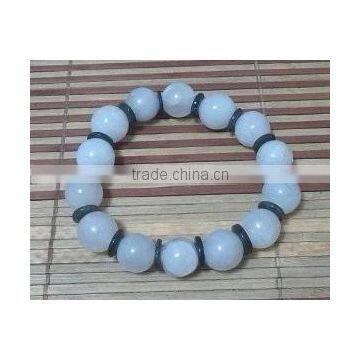 wholesale 8 inches 14mm White &12mm Green Jadeite Beads stretch beaded bracelet