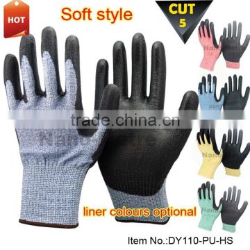 NMSAFETY 13 gauge soft liner with pu coated cut working gloves