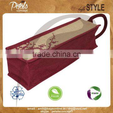 Jute Wine Bag With Padded Rope Handle for One Bottle photo-4