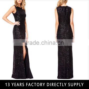 Black Sequin Embroidery Maxi Dress Ladies Long Evening Party Wear Gown