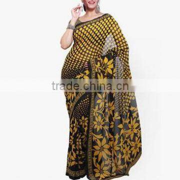 2016 Indian Traditional Saree Print Series Chiffon Long Irregular Women Dress photo-2