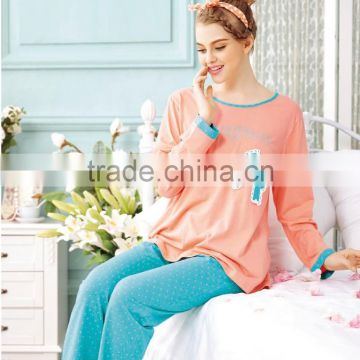 Lady Long Sleeve Sleepwear Casual Women Cotton Pajamas