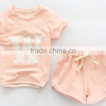 Wholesale Childrens Clothing Set W Alphabet Bamboo Cotton Short T-shirt With Hot Shorts 2pcs Suits for Girl photo-2