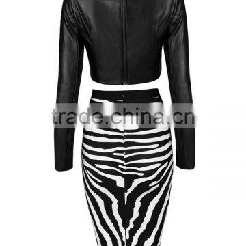 2 Pieces New Arrival KIardashian PU Leather Top Zebra Bandage Dress Brand Club Party Bodycon Dress photo-4