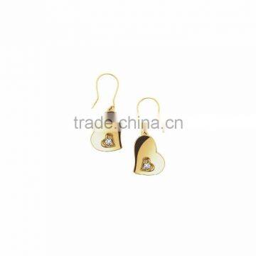 Gold Plated Fancy Single CZ Solitaire Heart Earrings