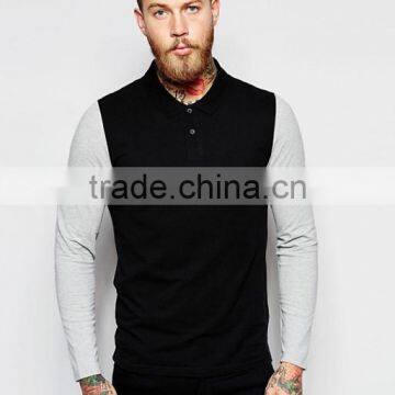 Best Price MGOO OEM Factory Long Sleeve Muscle Polo With Contrast Sleeves In Black photo-5