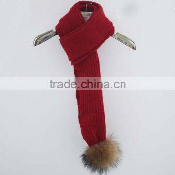 Myfur Fashion Women Wool Chunky Knitting Scarf Bulky Scarves with Detachable Raccoon Fur Pom Poms