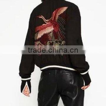 Runwaylover EY1030C Wholesale Fashion Women Solid Color Bomber Cropped 100% Nylon Embroidery Jacket photo-2