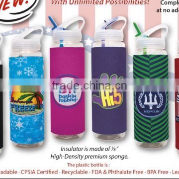 USA Made Full Color Print 32 oz Slim Sipper Bottle With Sublimated Sleeve - BPA-free, biodegradable and comes with your logo