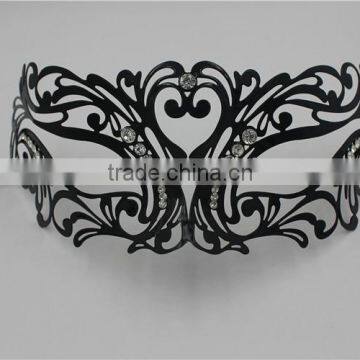 Glossy Metal Black Mask Diamante Rhinestones Italy Costume Masquerade Halloween photo-3