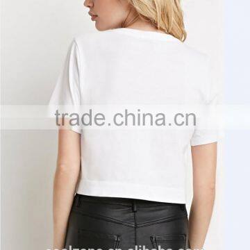 100% Cotton Crew Neck Cropped Cut Graphic Tee Women Custom T-shirt photo-4