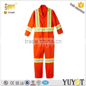 high vis orange reflective tape breathable cotton work coveralls