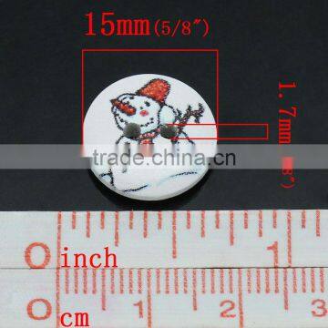 Round White & Red Christmas Snowman Pattern 2 Holes Wood Painting Sewing Buttons Scrapbooking photo-3