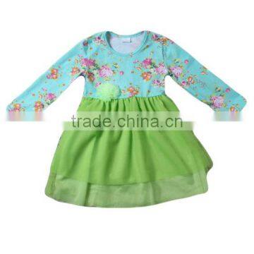 Newest childresn fashion dress floral print knit cotton frock baby girls party dress design