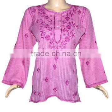 Indian Boho Hand Designer cotton handloom Embroidered Chikan Blouse Shirt Kurta Top Tunic