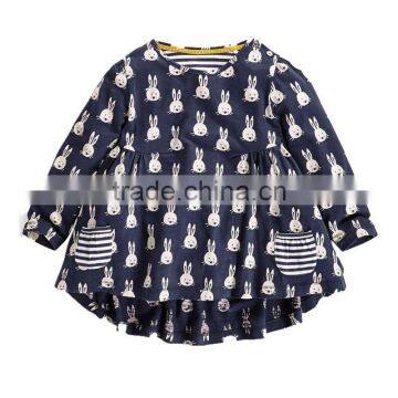 Lovely long sleeve printed white rabbit black kids t-shirt ruffle