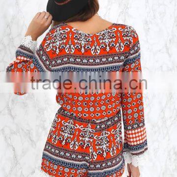 Lace Hem Decorate Printing Long Sleeve Jumpsuits for Women 2015 photo-4