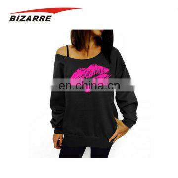 Ladies Long Sleeve Sublimation Printed Off Shoulder Hoodie photo-3