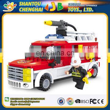 Best selling 210PCS skillful manufacture plastic building fire fighting truck blocks toy for kids