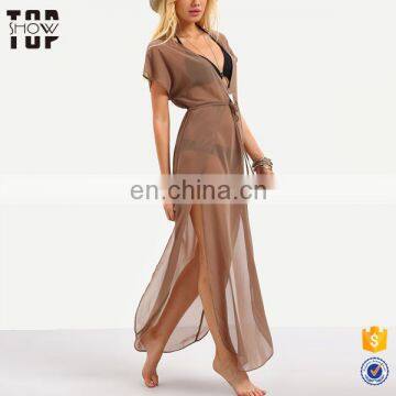 Wholesale women sexy summer dress beach split sheer swimwear swimsuit cover up