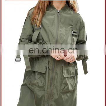 Latest Fashion Women Longline Parka with Parachute Strapping