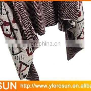 Acrylic Geometric Print Drape Long Knit Cardigan For Women photo-4