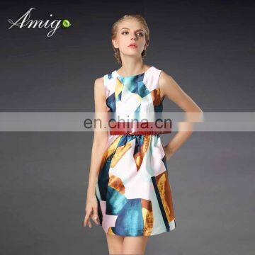 Top sale sleeveless with pink/white/blue color young lady dress