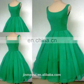 Real sample a 1950's style emerald green boat neck short cocktail dress prom dress short w17