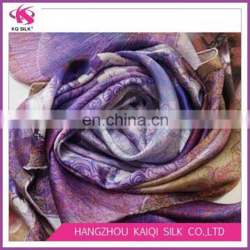 elegant soft floral digital printed shawl silk satin square scarf