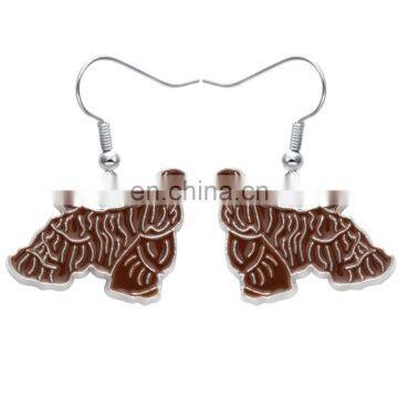 New products 2017 wholesale silver plating brown enamel cute animal dog earrings