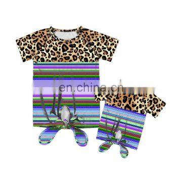 Summer Leopard And Serape Pattern Mommy And Me Tops Short Sleeve Baby T-shirt Soft Tied Mommy And Me Clothing