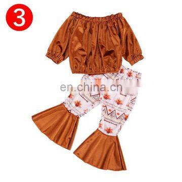 2 Pcs Infant Baby Girls Sexy Outfits, Toddler Long Sleeve Off-the-shoulder Top + Floral Print Flared Trousers photo-5