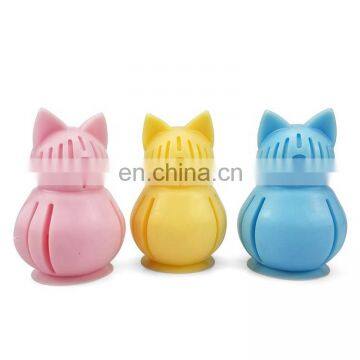 cat shape play toy with bell inside have ,bottom suction cup ,soft cat play toy attractive toy