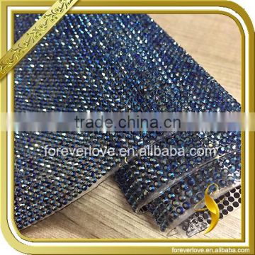 Wholesale blue hot fix rhinestone crystal trimming mesh FRM-235