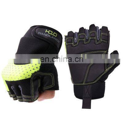 HANDLANDY Half finger Wholesale Pigskin Leather with logo Hand Protecting Vibration-Resistant Fingerless Leather gloves