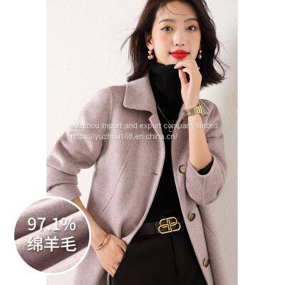 The new 2021 simple commuter single-breasted double-faced wool coat for women