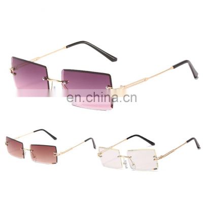 2021 New Trendy Custom Fashion Vintage Ladies Rimless Square Small Rectangle Frameless Sun Glasses Women Men Shades Sunglasses