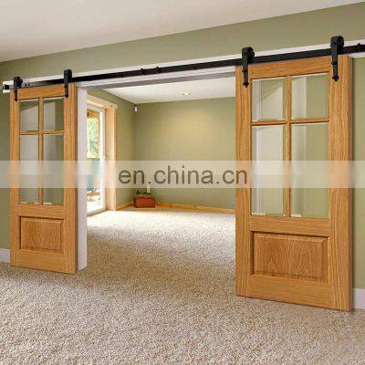 Double Barn Door Hardware Sliding Stainless Steel Track White Oak Clear Glass Barn Doors photo-4